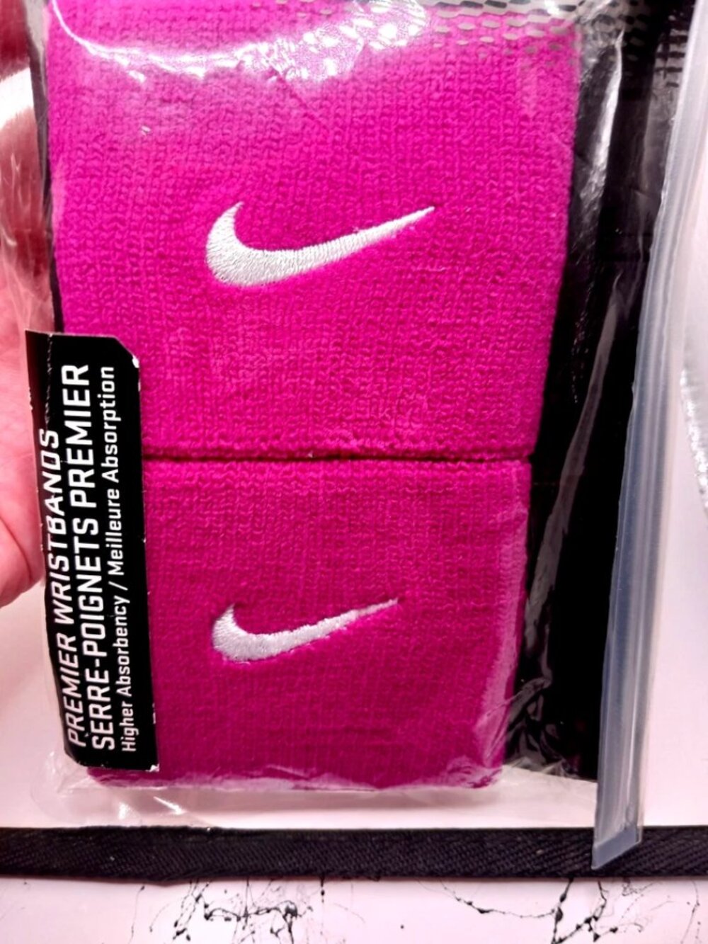 Nike Tennis Premier Sports Wristbands Pink+ White Lot Of Two New and Unused - Picture 2 of 7